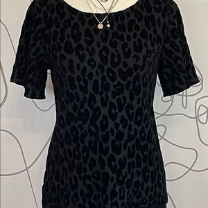 Ann Taylor- Flocked Black Leopard Print top size S